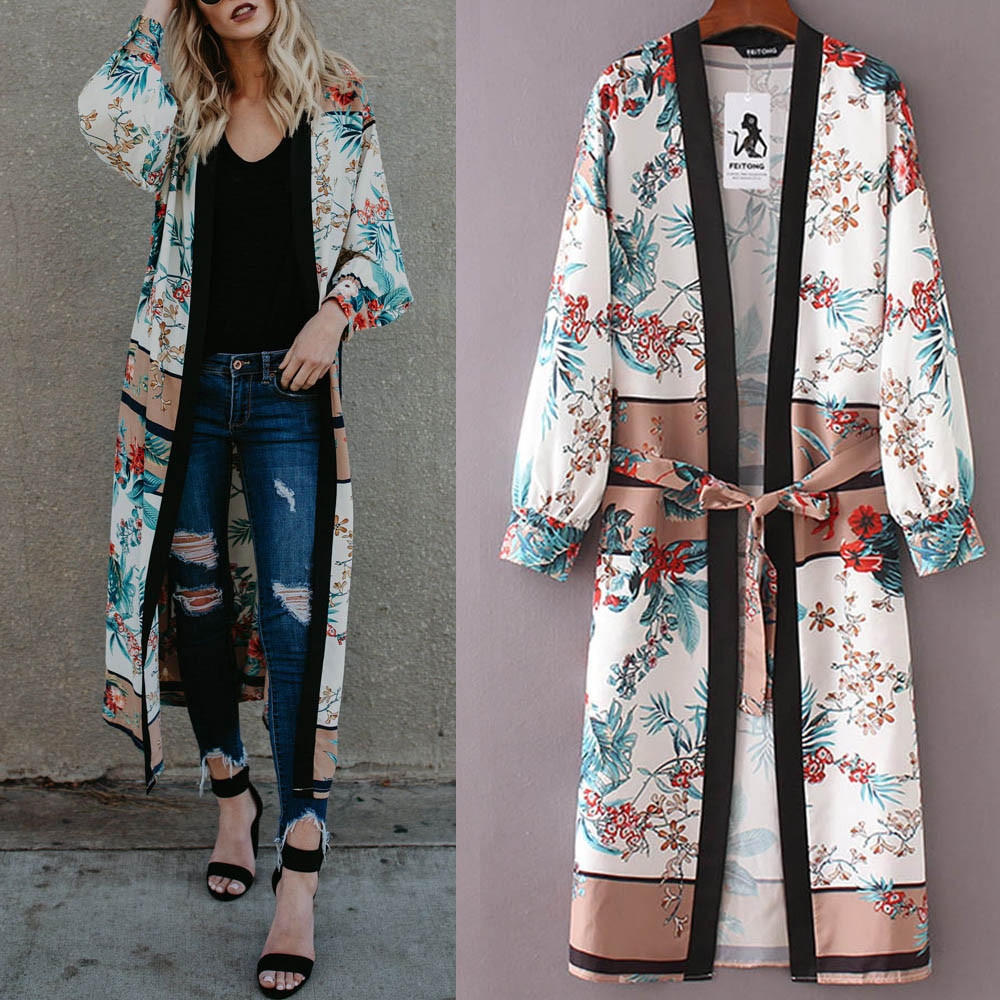 2021 New Long Kimono Cardigan Womens 콺 Ʈ ..